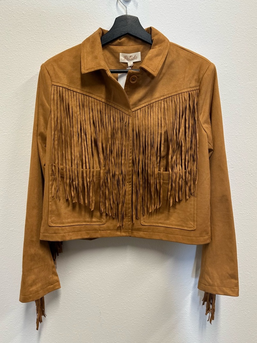 Listicle Tan Fringe Faux Suede Jacket
